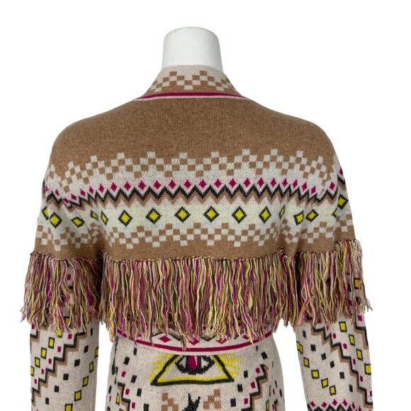 Le Superbe Cream Meditation Cardigan Sweater XS Fringe Wool Cashmere Western - Picture 7 of 12